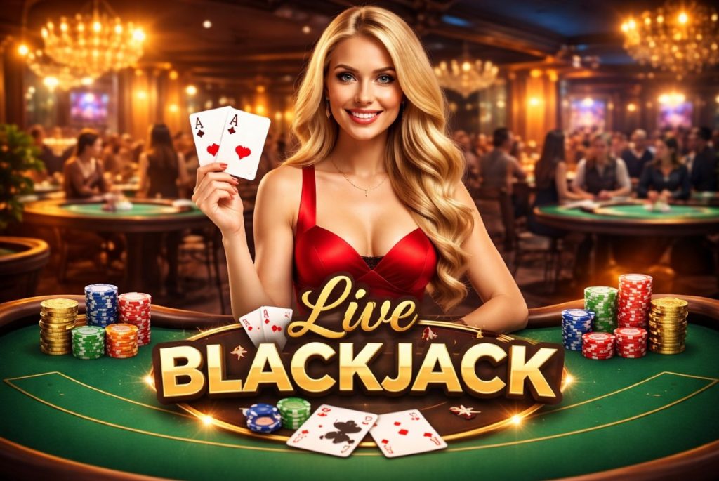 Glamorous dealer at Live Blackjack table